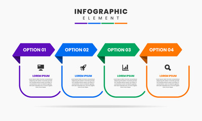 Obraz premium Vector Graphic of Infographic Element Design Templates with Icons and 4 Options or Steps. Suitable for Process Diagram, Presentations, Workflow Layout, Banner, Flow Chart, Infographic.