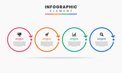 Vector Graphic of Infographic Element Design Templates with Icons and 4 Options or Steps. Suitable for Process Diagram, Presentations, Workflow Layout, Banner, Flow Chart, Infographic.