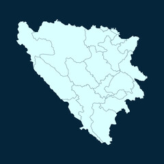 High Detailed Modern Blue Map of Bosnia Herzegovina on Dark isolated background, Vector Illustration EPS 10	