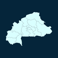 Obraz premium High Detailed Modern Blue Map of Burkina Faso on Dark isolated background, Vector Illustration EPS 10 
