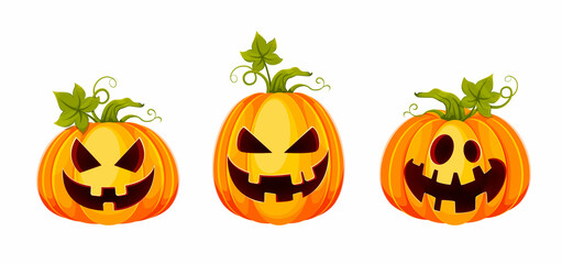 Happy Halloween. Funny Jack O Lanterns, set