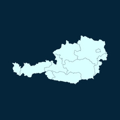 High Detailed Modern Blue Map of Austria on Dark isolated background, Vector Illustration EPS 10	