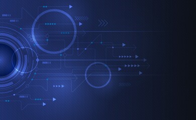 Background for a presentation on physics. Electronic technological background. Abstract vector illustration of solid and discontinuous circles with arrow lines on a blue background.