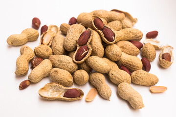 bunch of ecological peanuts on a white background