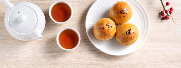 Moon cake yolk pastry for Mid-Autumn Festival holiday.