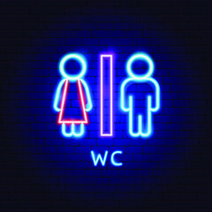 WC Neon Label. Vector Illustration of Water Closet Promotion.