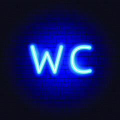 WC Neon Text. Vector Illustration of Water Closet Promotion.