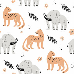 Cute seamless pattern with African animals