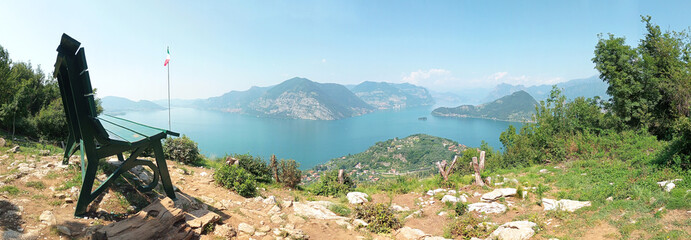 Panoramic view of lake iseo from sulzano, elevated view, italy