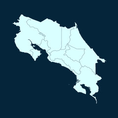 High Detailed Modern Blue Map of Costa Rica on Dark isolated background, Vector Illustration EPS 10