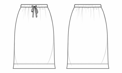Ladies bottom wear fashion Dress design Technical sketch vector template Front and back view. Modern stylish Clothing mockup