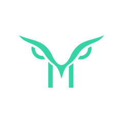 logo design that initiates the letter M with the shape of an owl