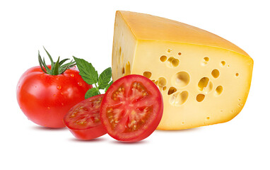 Cheese  and tomatoes isolated on white background