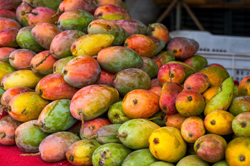 Tropical fruit, ripe red mango close-up