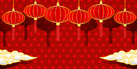 Lantern festival with clouds background, Chinese New Year background - obrazy, fototapety, plakaty