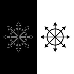 Chaos star icon, chaos symbol, chaos magic, eight-pointed star. Isolated icon in black with white outline. Esoteric, sacred geometry, witchcraft. Vector illustration on white and black background - obrazy, fototapety, plakaty