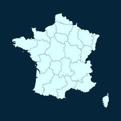 High Detailed Modern Blue Map of France on Dark isolated background, Vector Illustration EPS 10