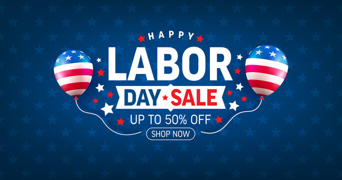 USA Labor Day Sale Banner and poster template.USA labor day celebration with american balloons flag on blue.Sale promotion advertising banner template for USA Labor Day Brochures,Poster or Banner.