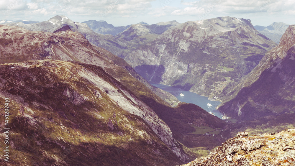 Sticker geirangerfjord from dalsnibba viewpoint, norway