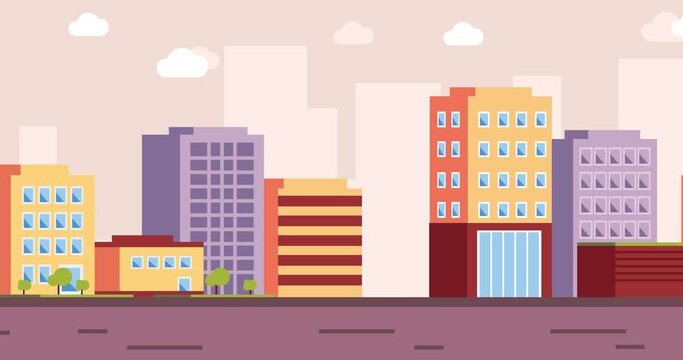 buildings in an urban landscape in an animated 4k video