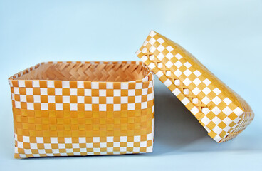 Plastic traditional basket style from Bali island, isolated on color background