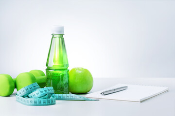 Dieting Food And Fitness Equipment With Copy Space.  Healthy Concept.