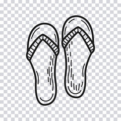 Hand drawn Flip Flops isolated on transparent background. Vector illustration.