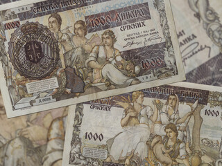 Closeup shot of old Yugoslavian dinar banknotes - obrazy, fototapety, plakaty