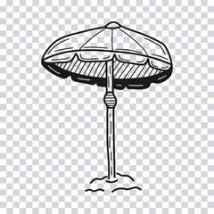Hand drawn Beach Umbrella isolated on transparent background. Vector illustration.