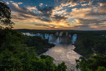 Iguazu falls at sunset
