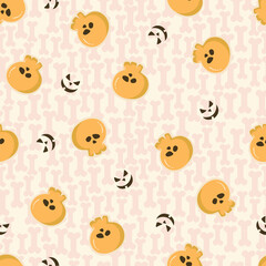 Orange Skull Cookies Halloween Party Food Vector Seamless Pattern