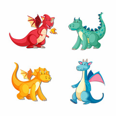 vector illustration character animal cartoon design dragon monster set dinosaur cute funny comic fantasy art background graphic icon story smile happy drawing nature childish fun baby shower strong