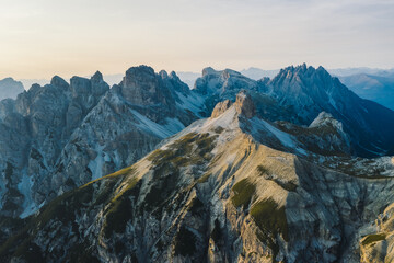 Aerial view of mountain range aroiund the Tre Cime di Lavaredo, Trentino-Alto-Adige, Dolomiti, Italy