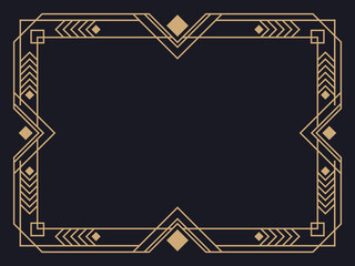 Art deco frame. Vintage linear border. Design a template for invitations, leaflets and greeting cards. Geometric golden frame. The style of the 1920s - 1930s. Vector illustration