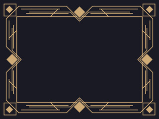 Art deco frame. Vintage linear border. Design a template for invitations, leaflets and greeting cards. Geometric golden frame. The style of the 1920s - 1930s. Vector illustration