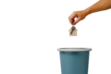 Keys to house and apartment are thrown into trash.Expensive and budget housing mortgage and on credit.