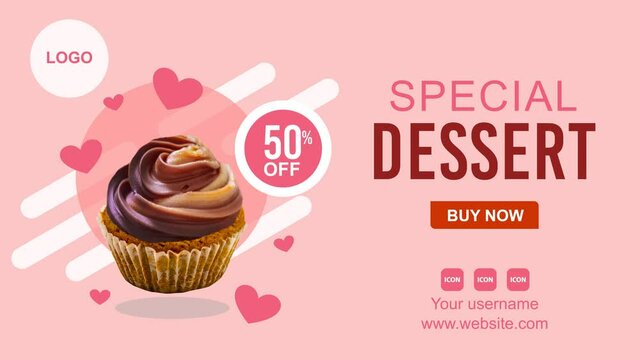 cupcake promotion footage with attractive motion graphics followed by a video template with blank space for your product promotion.