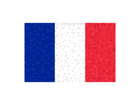 France flag pixel art. 8-bit France flag sign. Design for a festive banner and poster. Vector illustration