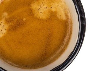 cup cofe espresso on a white background top view close up