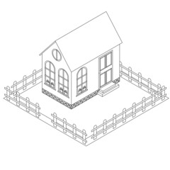 Vector coloring book house in an isometry stele on a white isolated background. Illustration on the theme of architecture.