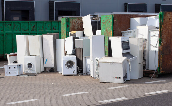 Collected and awaiting for the disposal of electronic-waste - refrigerators, washing machines and others.