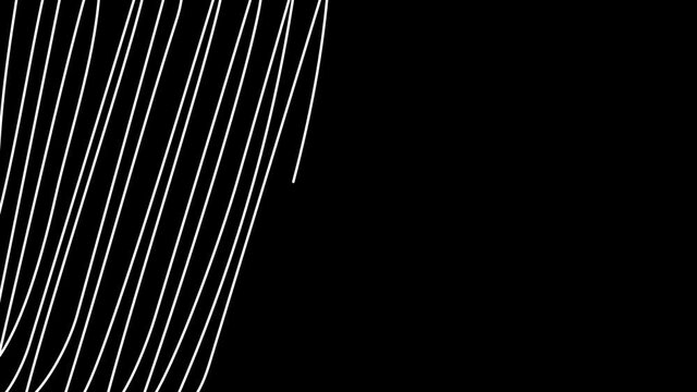 Glowing white line on a dark background. Self drawing animation of shining line. Doodle thread drawing chaotic abstract background with scribble. Hand drawn tangle scrawl sketch. Footage for design