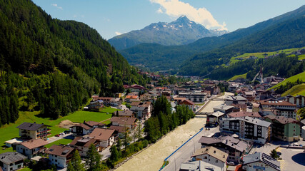 Fototapeta na wymiar Famous village of Soelden in Austria - Solden from above - travel photography by drone