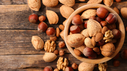 nuts and dried fruits- walnut,  hazelnut,  almond