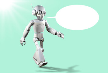 3D rendering futuristic interactive robot walking.