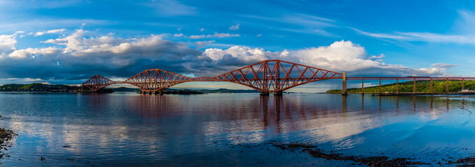 A view from the harbour at Queensferry towards the Railway Bridge over the Firth of Forth, Scotland...