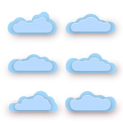 Set of blue clouds on white background. Vector illustration.
