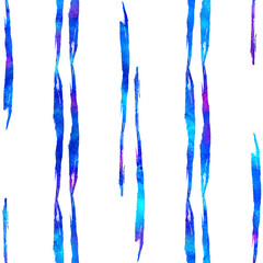 Watercolor Brush Stripes Seamless Pattern Hand Painted Grange Geometric Design in Blue Color. Modern Strokes Grung Collage Background