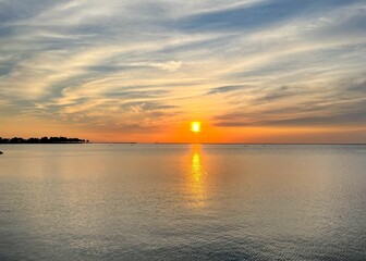 Fototapeta na wymiar Sunrise over Lake Michigan from Milwaukee shoreline
