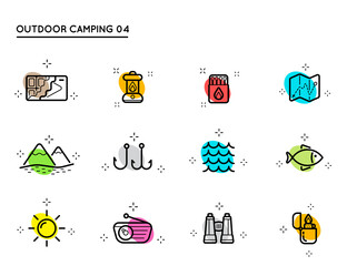 Set of Vector Camping and Outdoor Activity Icons. Wilderness Vector Illustration.